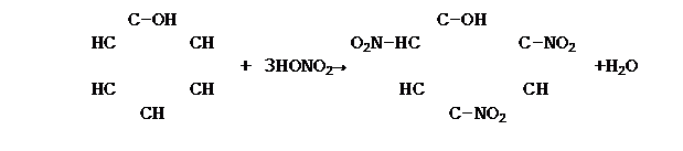 :  C-OH           C-OH&#13;&#10;HC   CH      O2N-HC    C-NO2&#13;&#10;      + 3HONO2&#8594;          +H2O&#13;&#10;HC   CH        HC    CH&#13;&#10;  CH            C-NO2&#13;&#10;&#13;&#10;